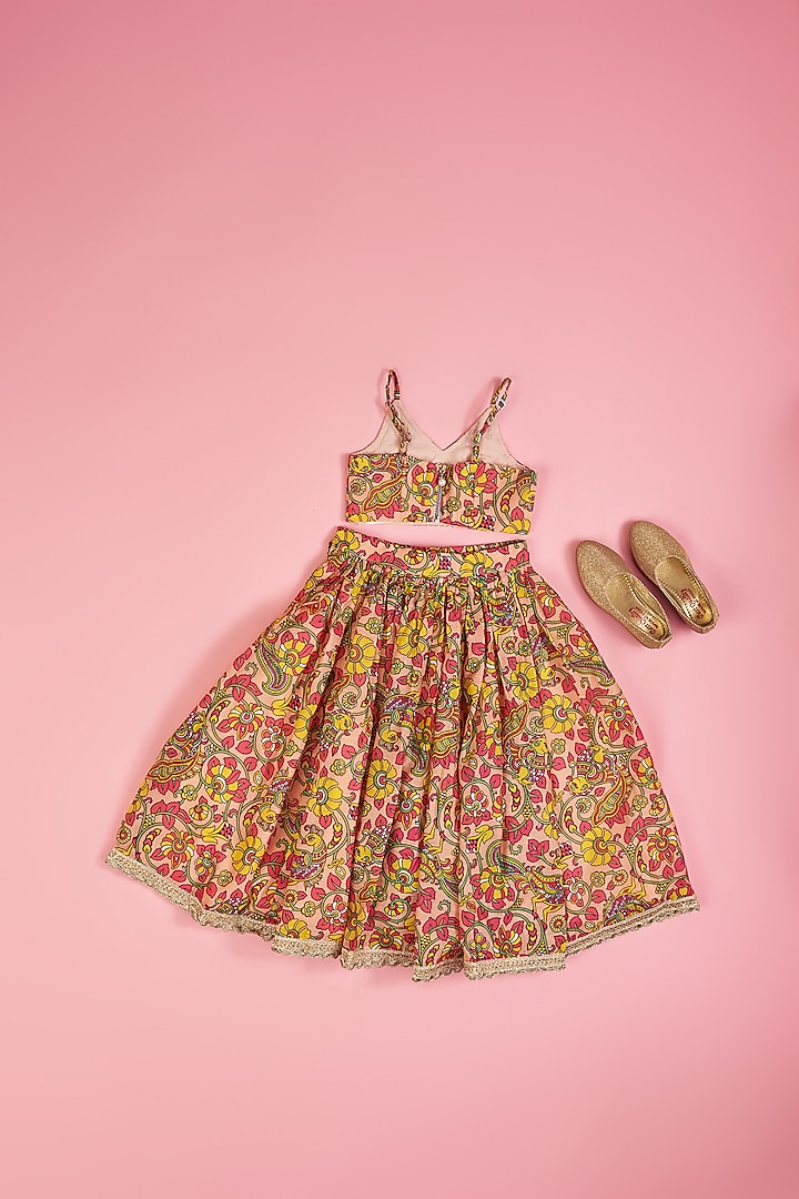 Multi-Colored Chanderi Lehenga Set For Girls by Yuvrani Jaipur Kidswear at Pernia's Pop Up Shop
