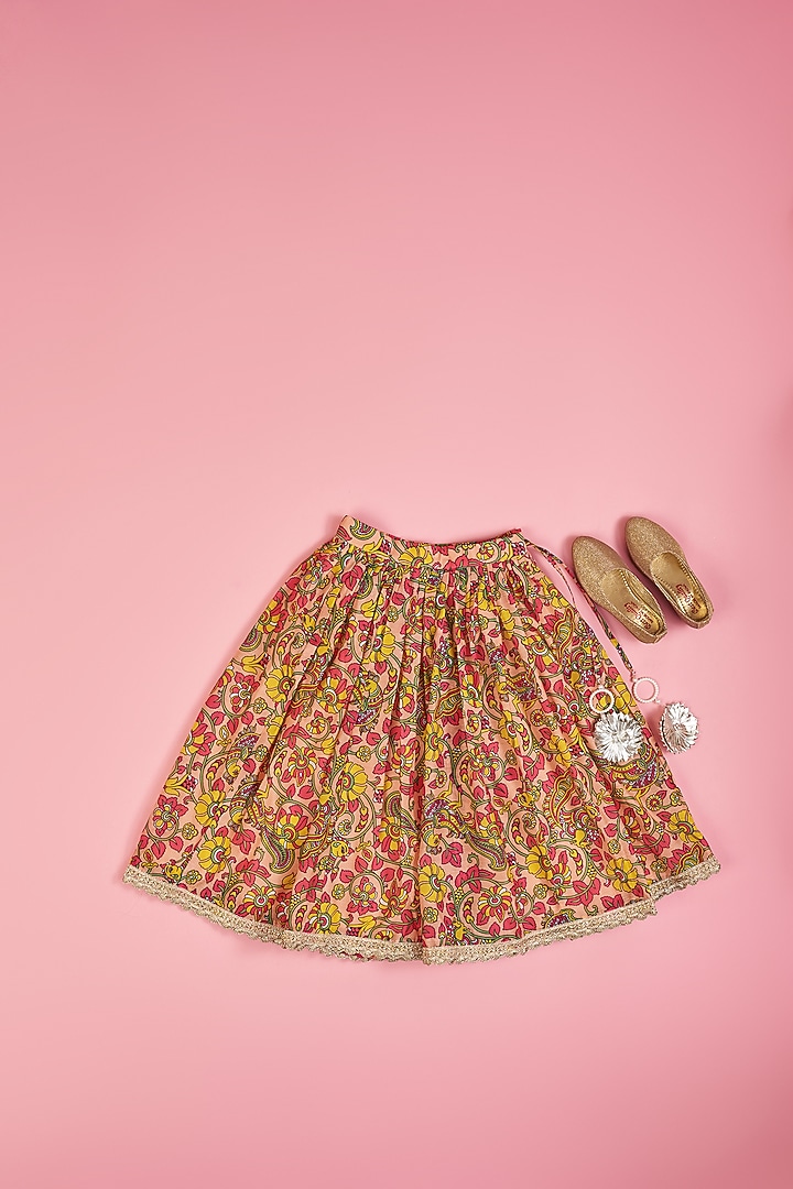 Multi-Colored Chanderi Lehenga Set For Girls by Yuvrani Jaipur Kidswear at Pernia's Pop Up Shop