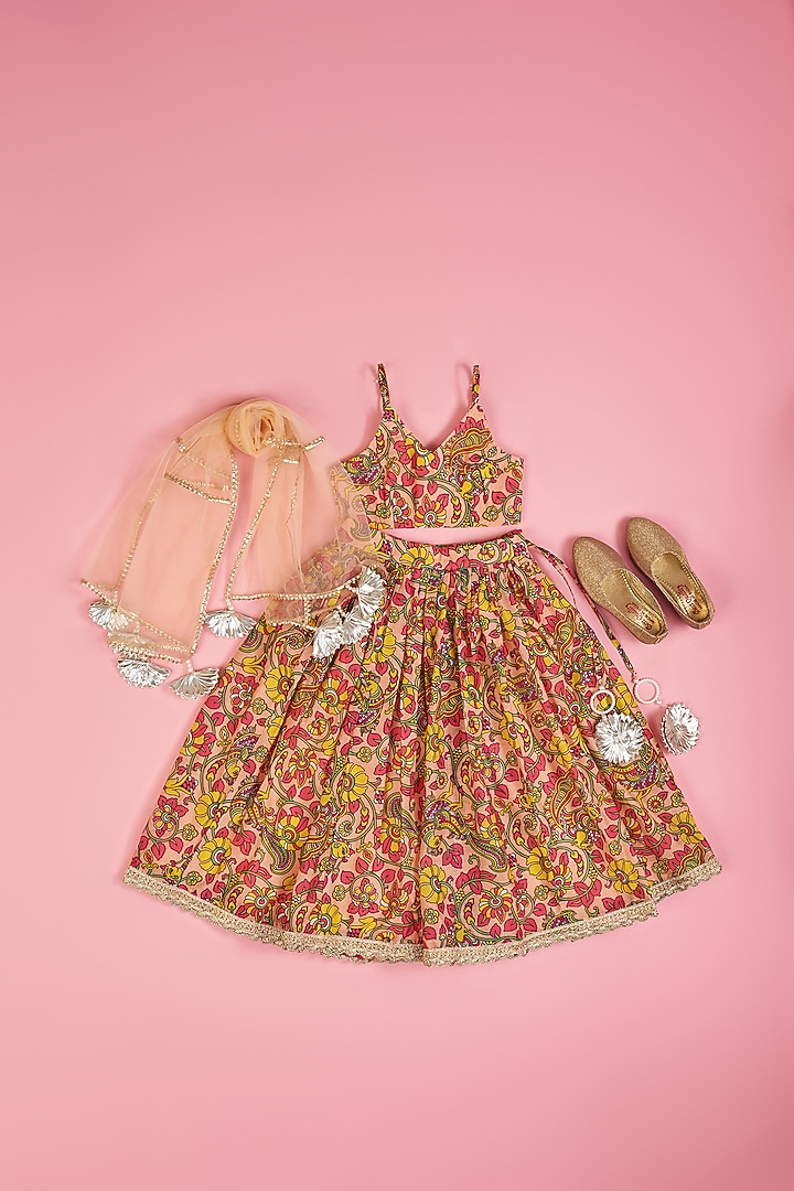 Multi-Colored Chanderi Lehenga Set For Girls by Yuvrani Jaipur Kidswear at Pernia's Pop Up Shop