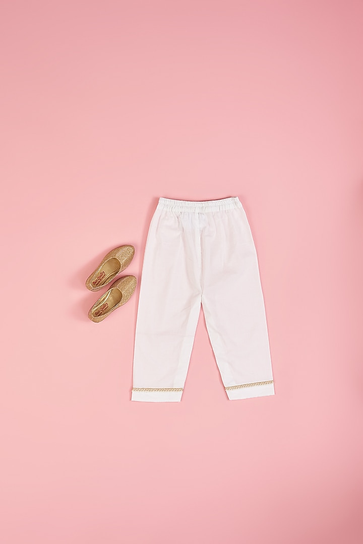 Ivory Muslin Angrakha Anarkali Set For Girls by Yuvrani Jaipur Kidswear at Pernia's Pop Up Shop