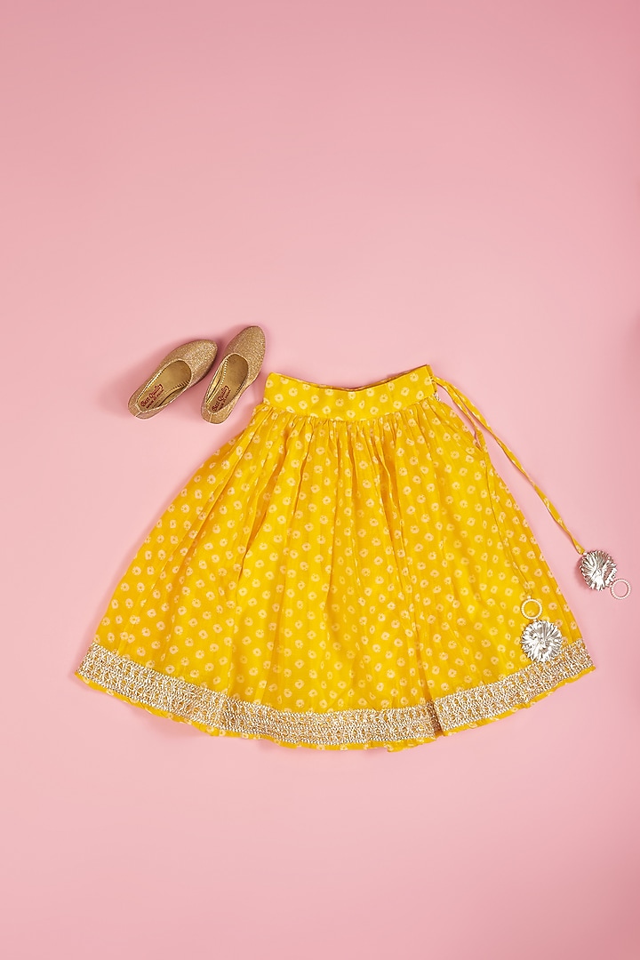 Yellow Chanderi Flared Lehenga Set For Girls by Yuvrani Jaipur Kidswear at Pernia's Pop Up Shop