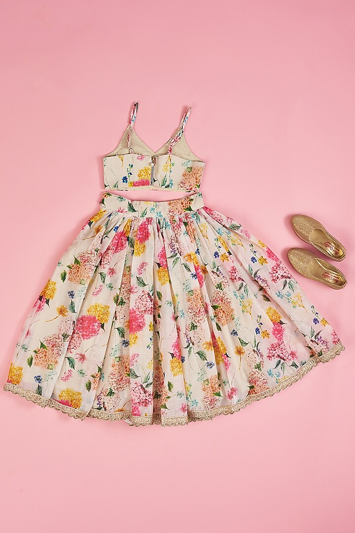 Multi-Colored Chanderi Floral Printed Lehenga Set for Girls by Yuvrani Jaipur Kidswear at Pernia's Pop Up Shop