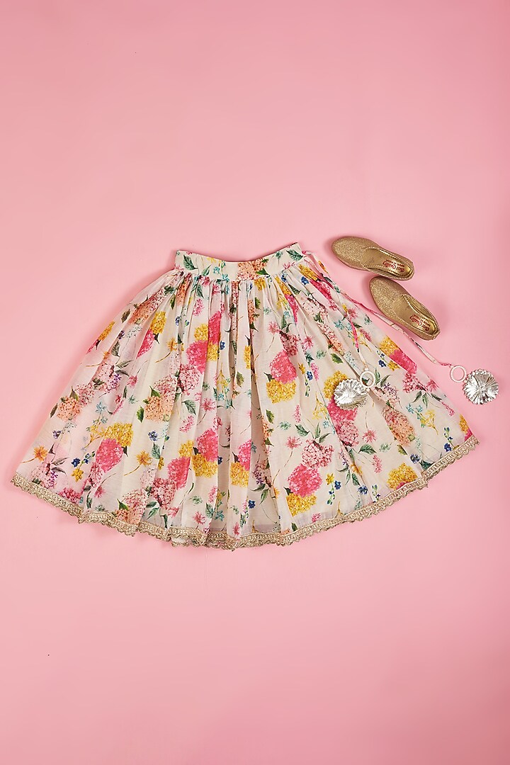 Multi-Colored Chanderi Floral Printed Lehenga Set for Girls by Yuvrani Jaipur Kidswear at Pernia's Pop Up Shop