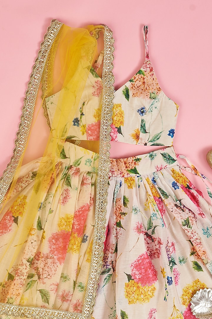 Multi-Colored Chanderi Floral Printed Lehenga Set for Girls by Yuvrani Jaipur Kidswear at Pernia's Pop Up Shop