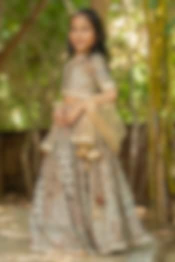Grey Muslin Floral Printed Lehenga Set For Girls by Yuvrani Jaipur Kidswear at Pernia's Pop Up Shop
