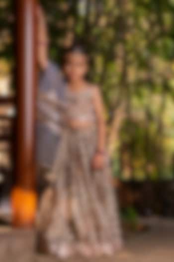 Grey Muslin Floral Printed Lehenga Set For Girls by Yuvrani Jaipur Kidswear at Pernia's Pop Up Shop