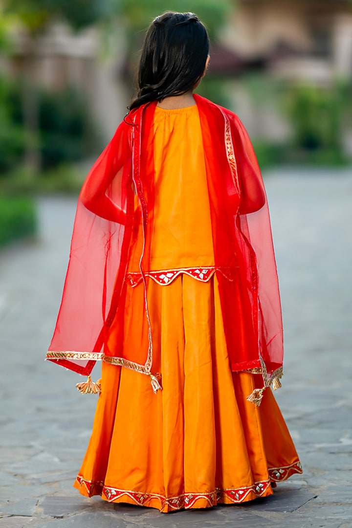 Mustard Yellow Silk Hand Embroidered Lehenga Set For Girls by Yuvrani Jaipur Kidswear at Pernia's Pop Up Shop