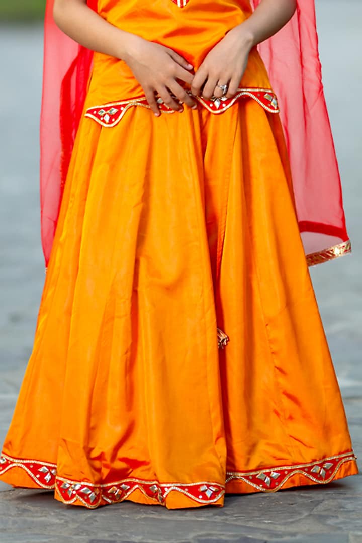 Mustard Yellow Silk Hand Embroidered Lehenga Set For Girls by Yuvrani Jaipur Kidswear at Pernia's Pop Up Shop