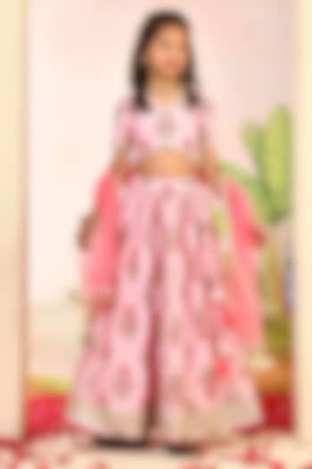 Blush Pink Chanderi Floral Printed Lehenga Set for Girls by Yuvrani Jaipur Kidswear at Pernia's Pop Up Shop