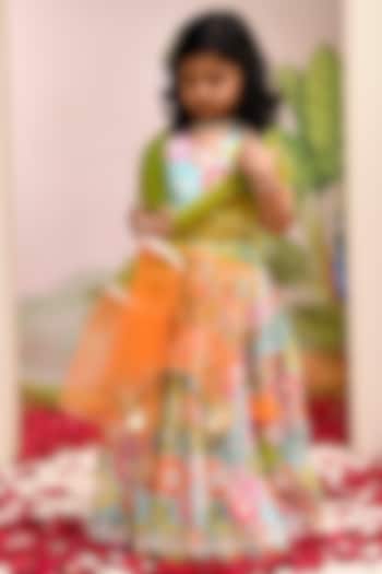 Multi-Colored Chanderi Floral Printed Lehenga Set for Girls by Yuvrani Jaipur Kidswear at Pernia's Pop Up Shop