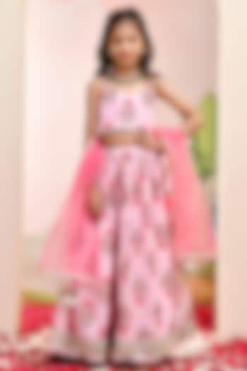 Pink Chanderi Floral Lehenga Set for Girls by Yuvrani Jaipur Kidswear at Pernia's Pop Up Shop