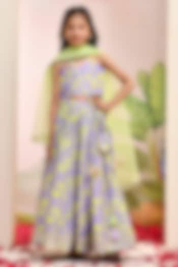 Purple & Yellow Chanderi Floral Printed Lehenga Set for Girls by Yuvrani Jaipur Kidswear at Pernia's Pop Up Shop