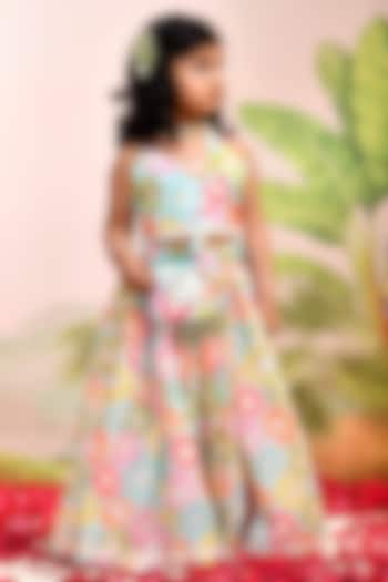 Multi-Colored Chanderi Floral Printed Lehenga Set for Girls by Yuvrani Jaipur Kidswear at Pernia's Pop Up Shop