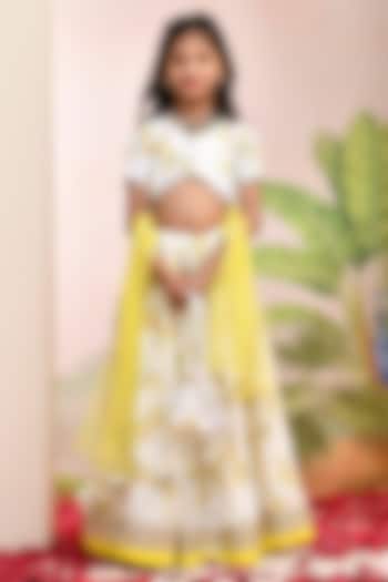 Ivory & Yellow Chanderi Floral Printed Lehenga Set for Girls by Yuvrani Jaipur Kidswear at Pernia's Pop Up Shop