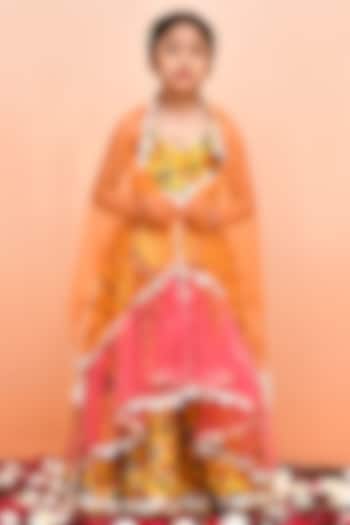 Yellow Chanderi Floral Printed Lehenga Set for Girls by Yuvrani Jaipur Kidswear at Pernia's Pop Up Shop