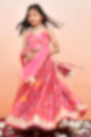 Peach Chanderi Floral Printed Lehenga Set for Girls by Yuvrani Jaipur Kidswear at Pernia's Pop Up Shop