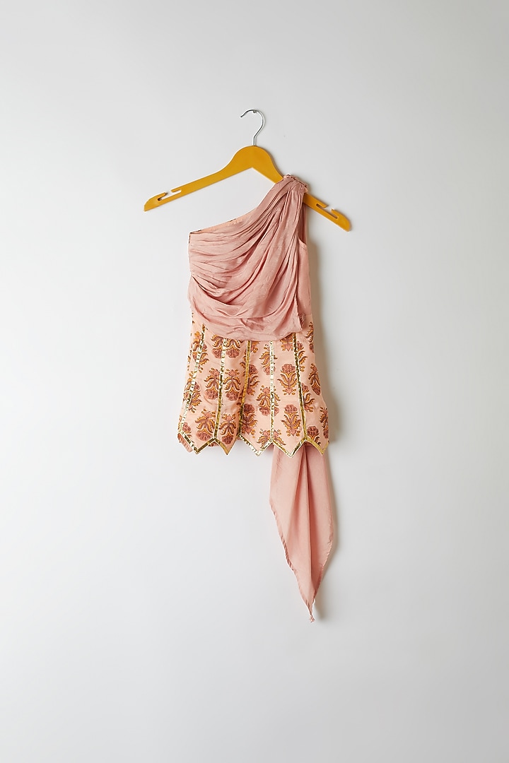 Peach Embroidered & Printed Sharara Set For Girls by Yuvrani Jaipur Kidswear at Pernia's Pop Up Shop
