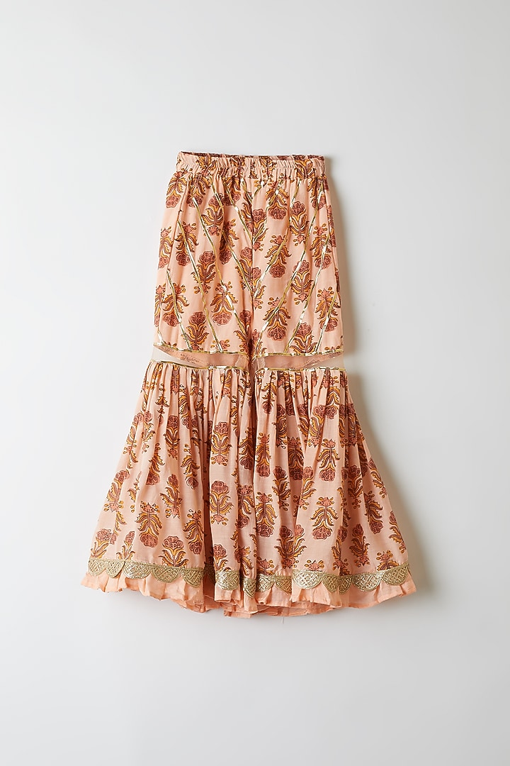 Peach Embroidered & Printed Sharara Set For Girls by Yuvrani Jaipur Kidswear at Pernia's Pop Up Shop