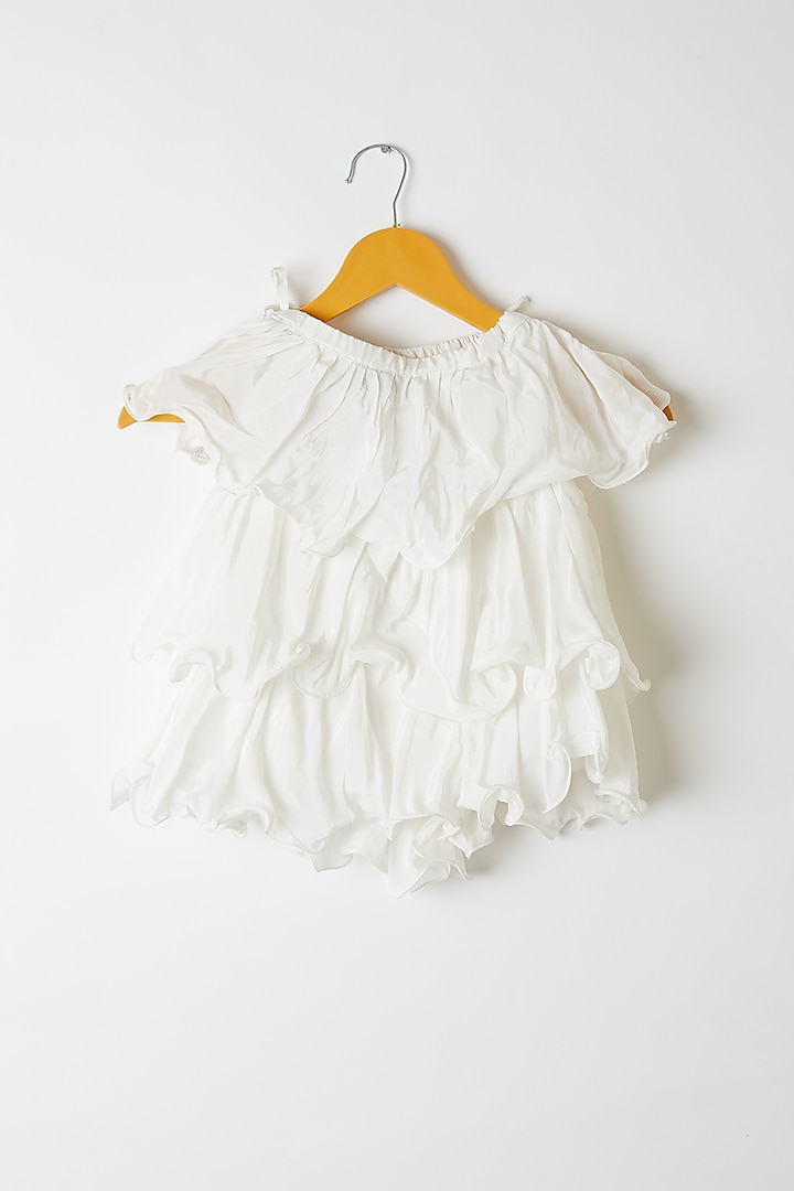 White Ruffled & Layered Top For Girls by Yuvrani Jaipur Kidswear