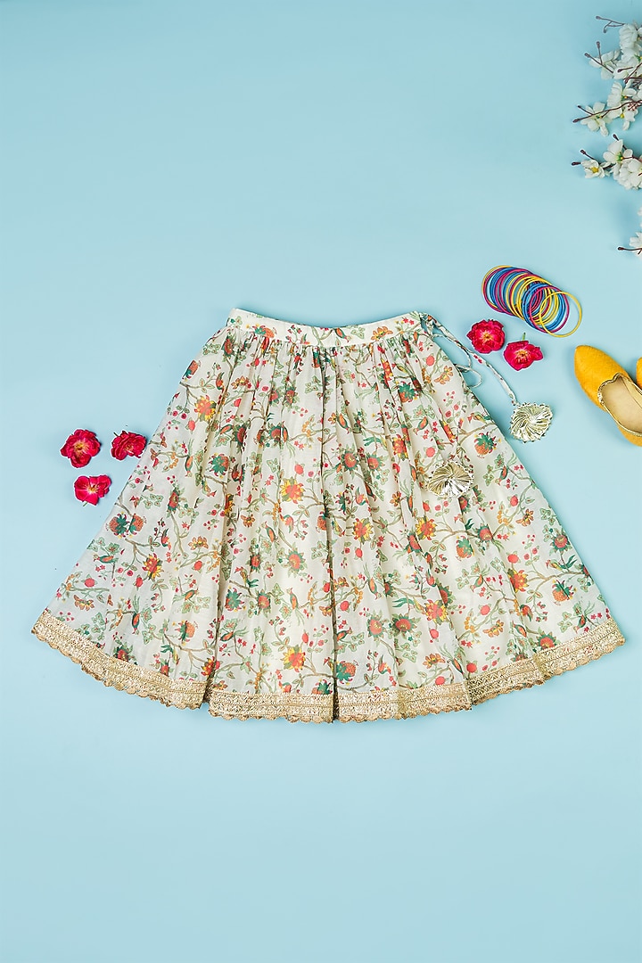 Multi-Colored Chanderi Flared Lehenga Set For Girls by Yuvrani Jaipur Kidswear at Pernia's Pop Up Shop