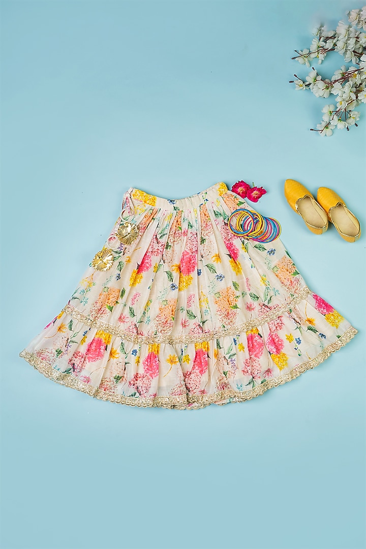 Multi-Colored Chanderi Flared Lehenga Set For Girls by Yuvrani Jaipur Kidswear at Pernia's Pop Up Shop