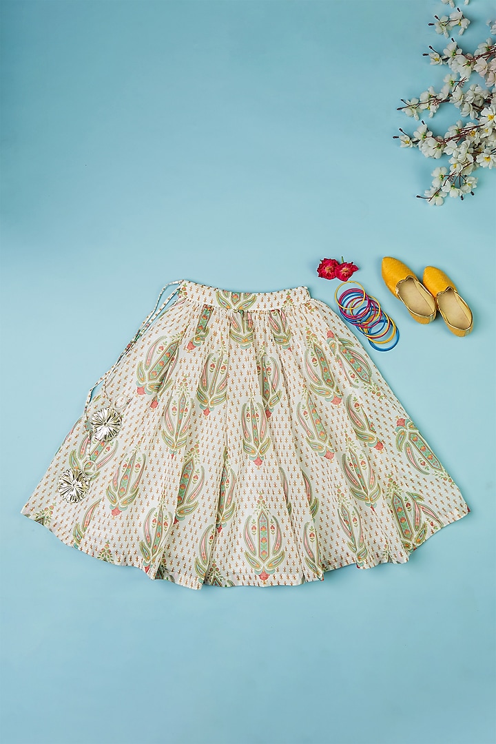 Multi-Colored Chanderi Flared Lehenga Set For Girls by Yuvrani Jaipur Kidswear at Pernia's Pop Up Shop