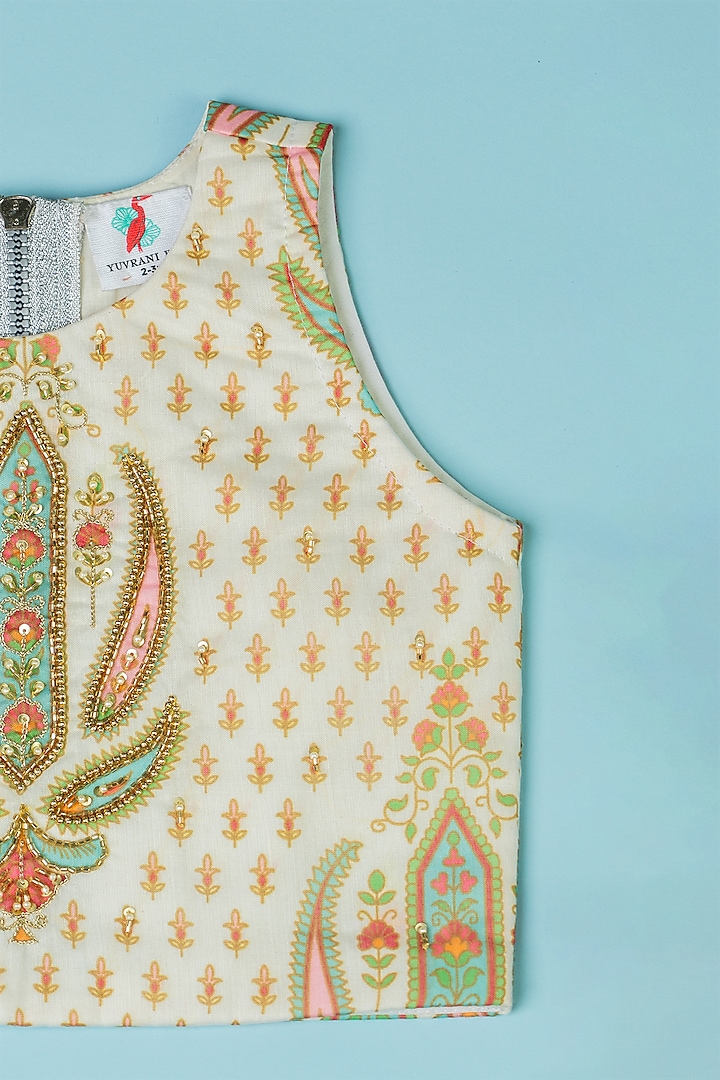 Multi-Colored Chanderi Flared Lehenga Set For Girls by Yuvrani Jaipur Kidswear at Pernia's Pop Up Shop