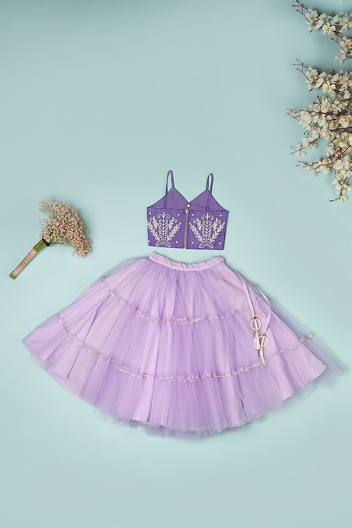 Violet Net Lehenga Set For Girls by Yuvrani Jaipur Kidswear at Pernia's Pop Up Shop