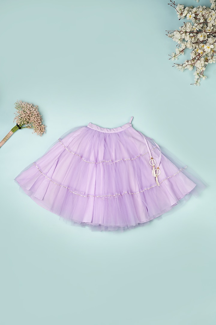 Violet Net Lehenga Set For Girls by Yuvrani Jaipur Kidswear at Pernia's Pop Up Shop