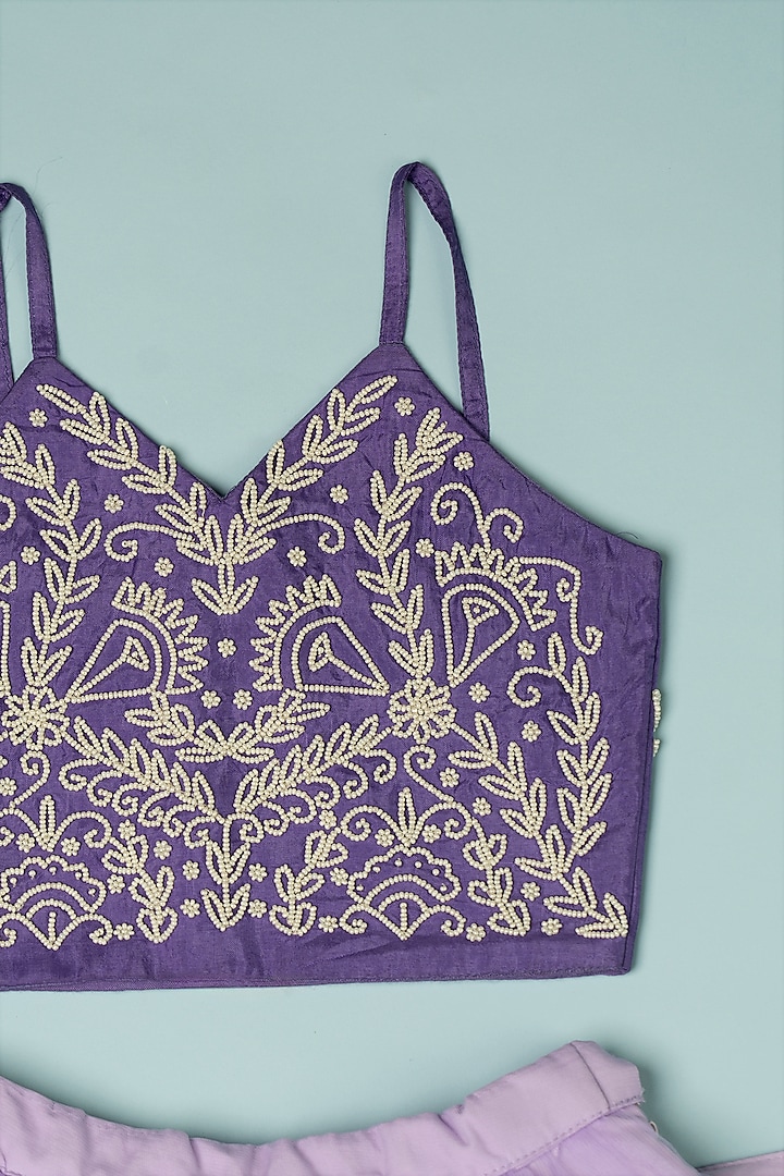 Violet Net Lehenga Set For Girls by Yuvrani Jaipur Kidswear at Pernia's Pop Up Shop