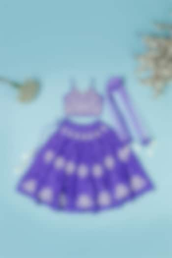 Violet Pure Spun Hand Embroidered Lehenga Set For Girls by Yuvrani Jaipur Kidswear at Pernia's Pop Up Shop