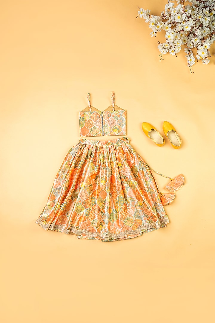 Multi-Colored Silk Floral Printed Lehenga Set For Girls by Yuvrani Jaipur Kidswear at Pernia's Pop Up Shop