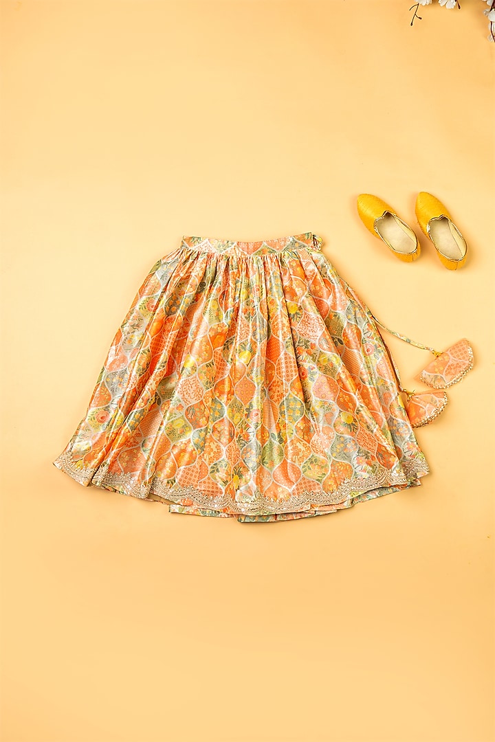 Multi-Colored Silk Floral Printed Lehenga Set For Girls by Yuvrani Jaipur Kidswear at Pernia's Pop Up Shop