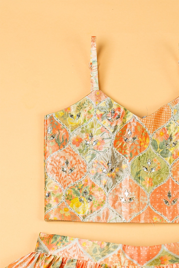 Multi-Colored Silk Floral Printed Lehenga Set For Girls by Yuvrani Jaipur Kidswear at Pernia's Pop Up Shop