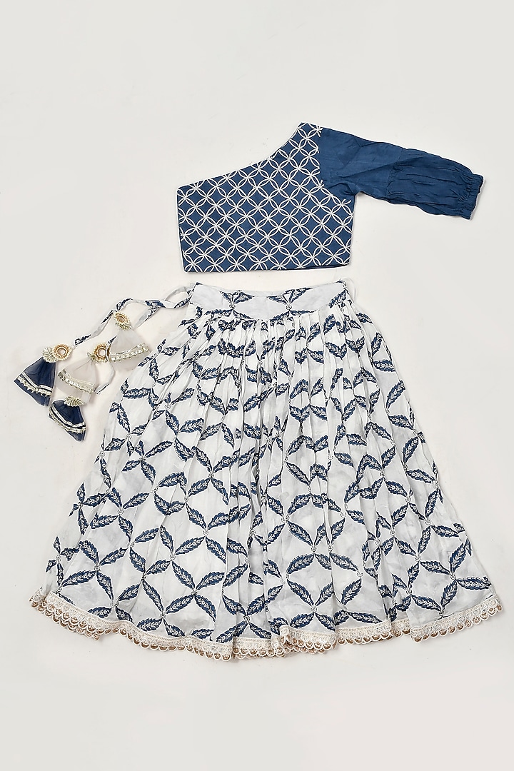 Cobalt Blue Printed Lehenga Set For Girls by Yuvrani Jaipur Kidswear at Pernia's Pop Up Shop