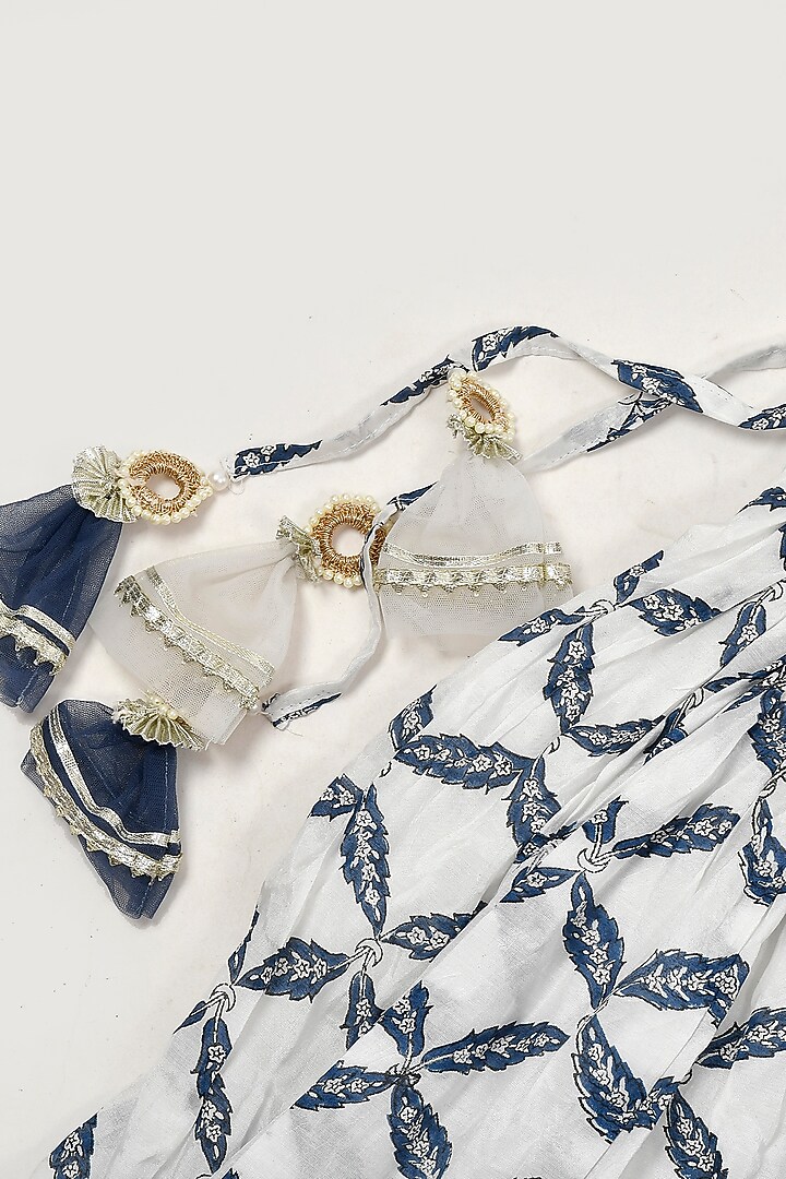 Cobalt Blue Printed Lehenga Set For Girls by Yuvrani Jaipur Kidswear at Pernia's Pop Up Shop