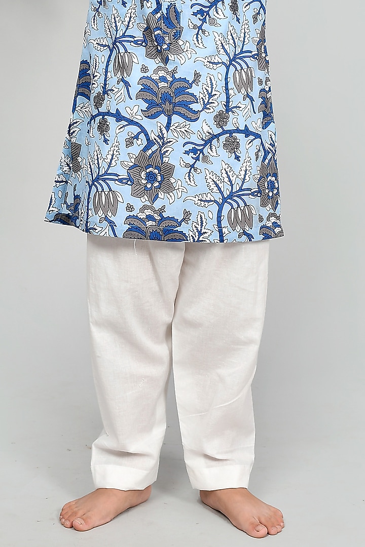 Ivory Cotton Floral Printed Kurta Set For Boys by Yuvrani Jaipur Kidswear at Pernia's Pop Up Shop