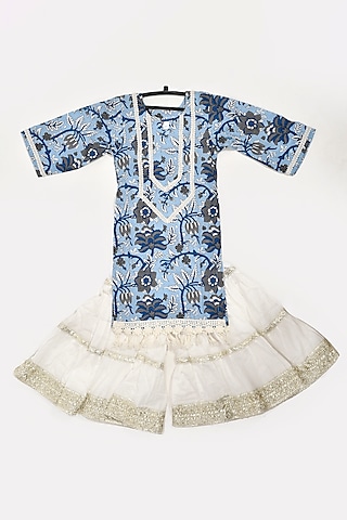 Ivory Cotton Sharara Set For Girls by Yuvrani Jaipur Kidswear