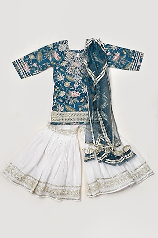 Ivory Sharara Set In Cotton For Girls by Yuvrani Jaipur Kidswear