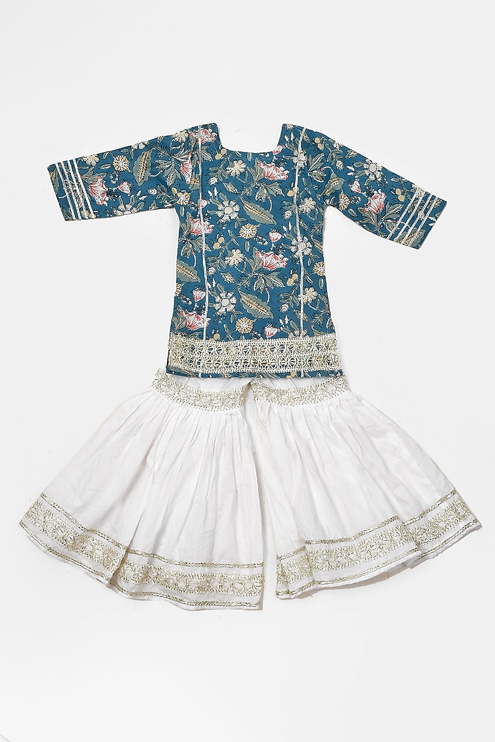Ivory Sharara Set In Cotton For Girls by Yuvrani Jaipur Kidswear at Pernia's Pop Up Shop