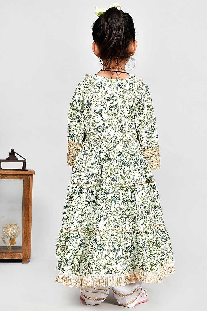 Green Printed Anarkali Set For Girls by Yuvrani Jaipur Kidswear at Pernia's Pop Up Shop