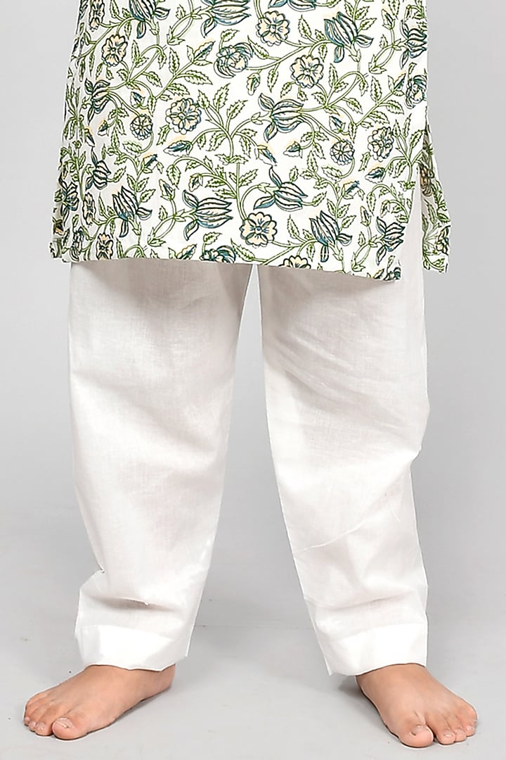 Ivory Cotton Floral Printed Kurta Set For Boys by Yuvrani Jaipur Kidswear at Pernia's Pop Up Shop