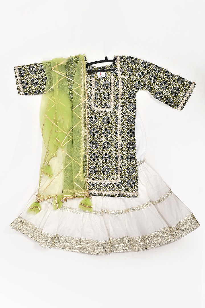 Ivory Cotton Sharara Set For Girls by Yuvrani Jaipur Kidswear