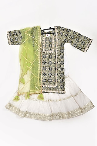 Ivory Cotton Sharara Set For Girls by Yuvrani Jaipur Kidswear