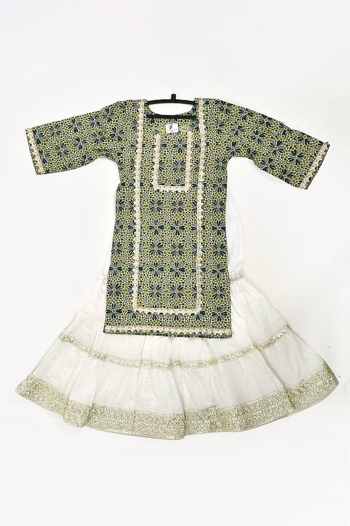 Ivory Cotton Sharara Set For Girls by Yuvrani Jaipur Kidswear at Pernia's Pop Up Shop