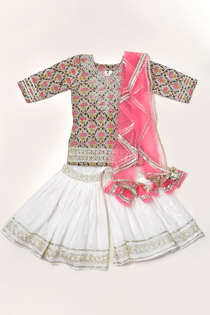 Ivory Sharara Set In Cotton For Girls by Yuvrani Jaipur Kidswear