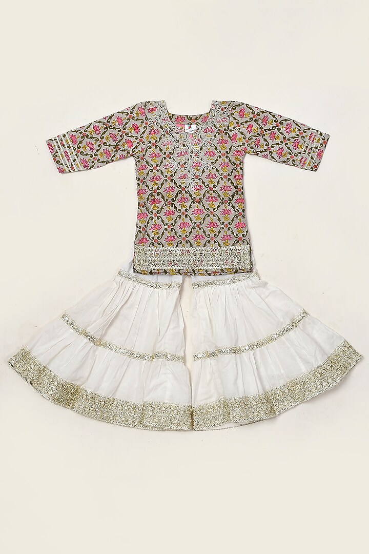 Ivory Sharara Set In Cotton For Girls by Yuvrani Jaipur Kidswear at Pernia's Pop Up Shop