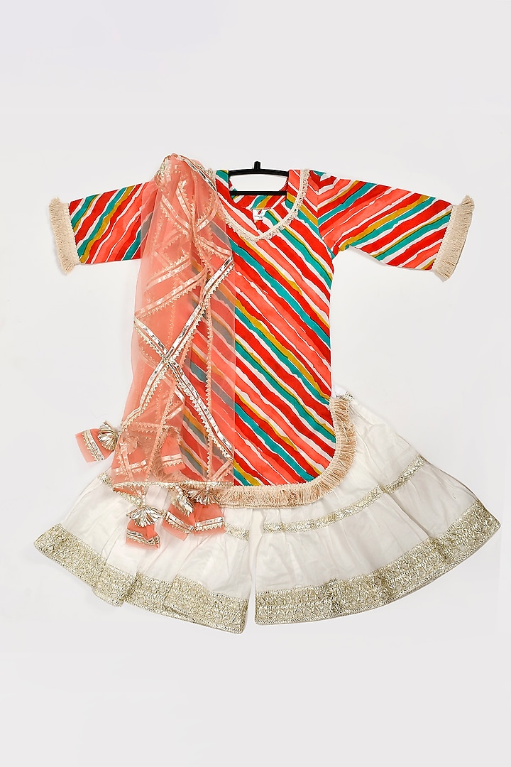 Ivory Cotton Sharara Set For Girls by Yuvrani Jaipur Kidswear