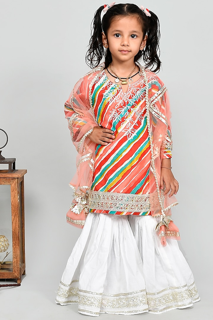 Ivory Embroidered Sharara Set For Girls by Yuvrani Jaipur Kidswear