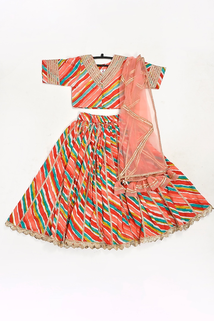 Multi-Colored Printed Lehenga Set For Girls by Yuvrani Jaipur Kidswear